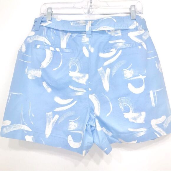 A New Day Light Blue White Abstract Brush stroke Dash Waist Bermuda Shorts - Picture 5 of 11